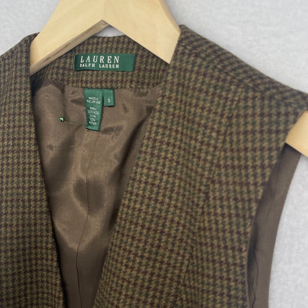 LAUREN RALPH LAUREN Vest S Wool Tweed Houndstooth Waistcoat Suit Button Up Brown - Picture 6 of 12